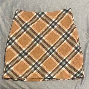 QED London Tan and Blue Plaid Mini Skirt